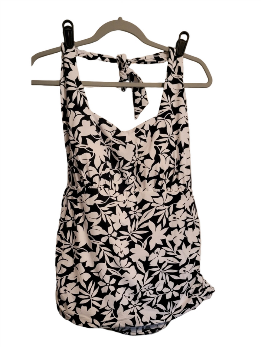 LAND'S END Black & White Floral Halter-style Tankini Top, NWOT, Size 18W - Picture 2 of 5